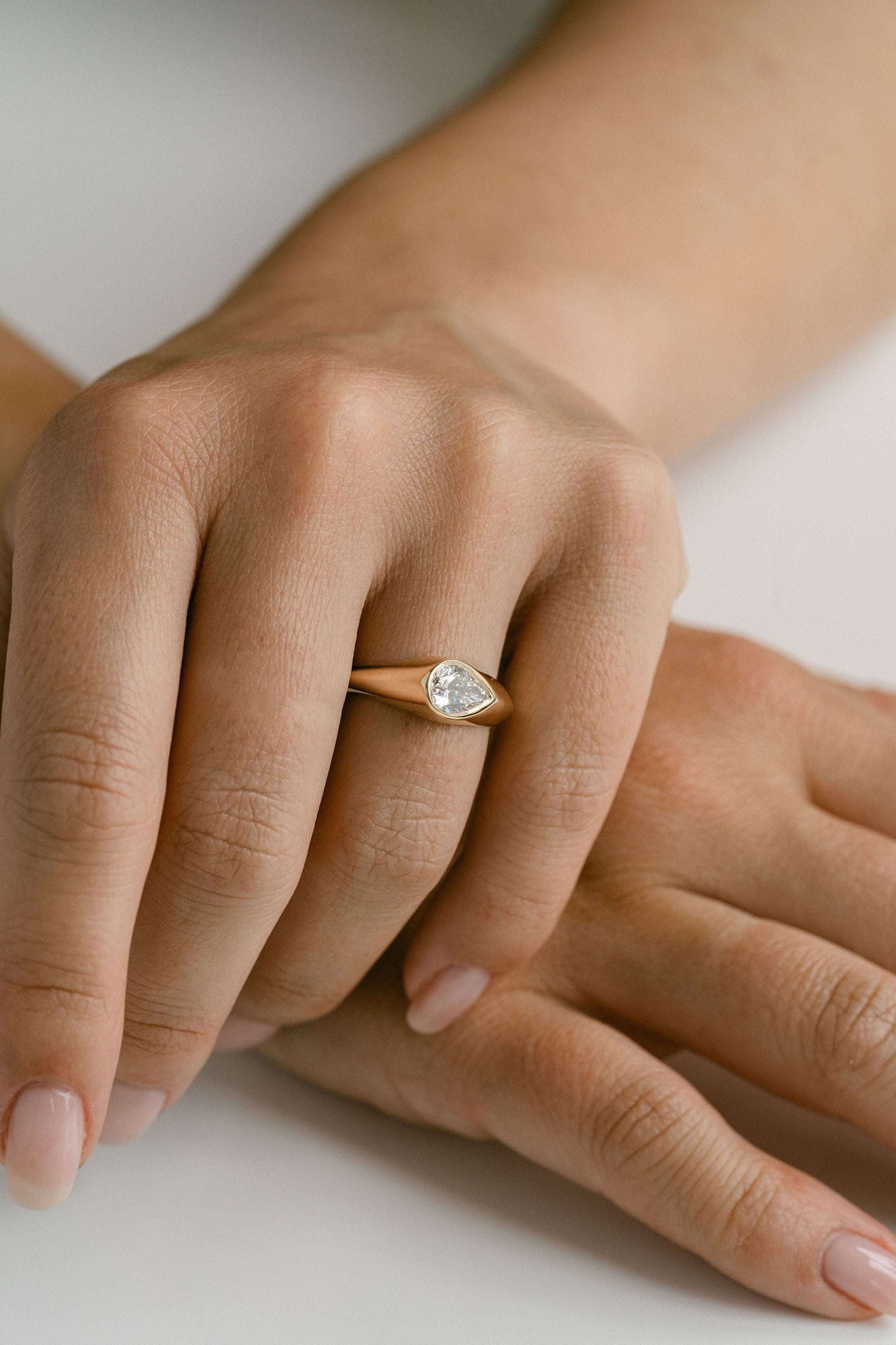 Marquise Shaped Three Stone Lab Grown Diamond Engagement Ring